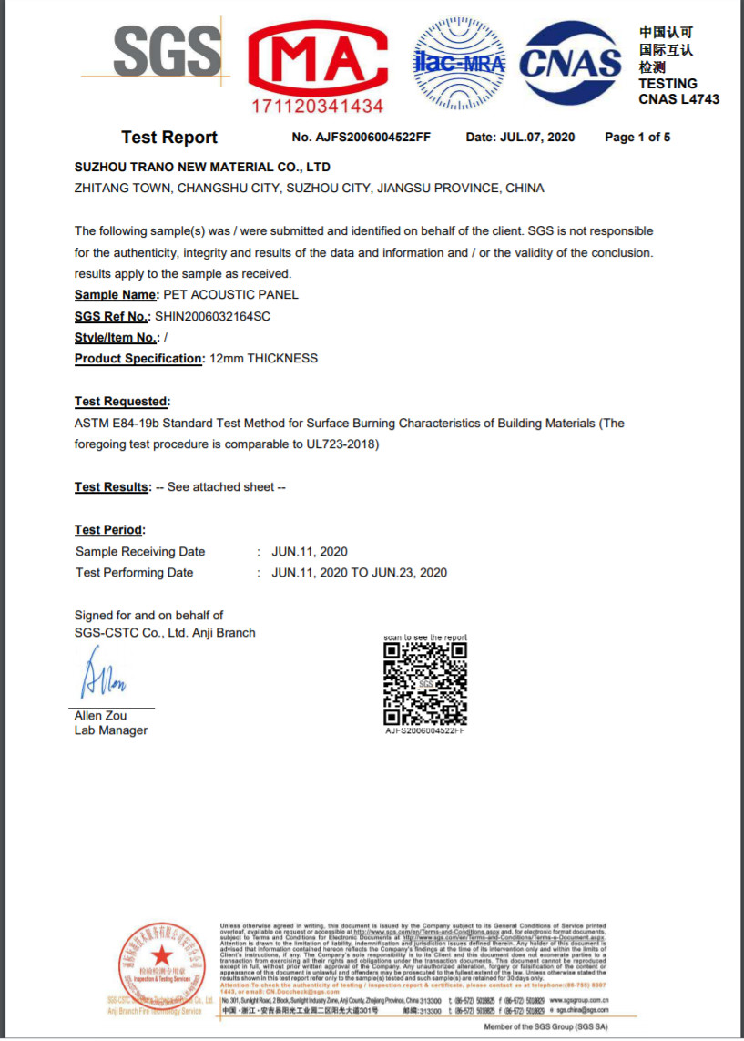 Porcellana SUZHOU TRANO NEW MATERIAL TECHNOLOGY CO.,LTD Certificazioni